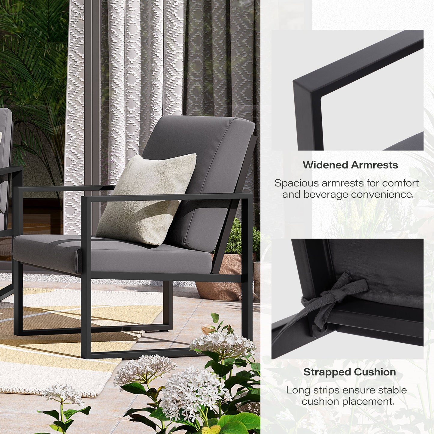 LAUSAINT HOME 4 Pcs Metal Modern Outdoor Conversation Set with 6'' Cushions
