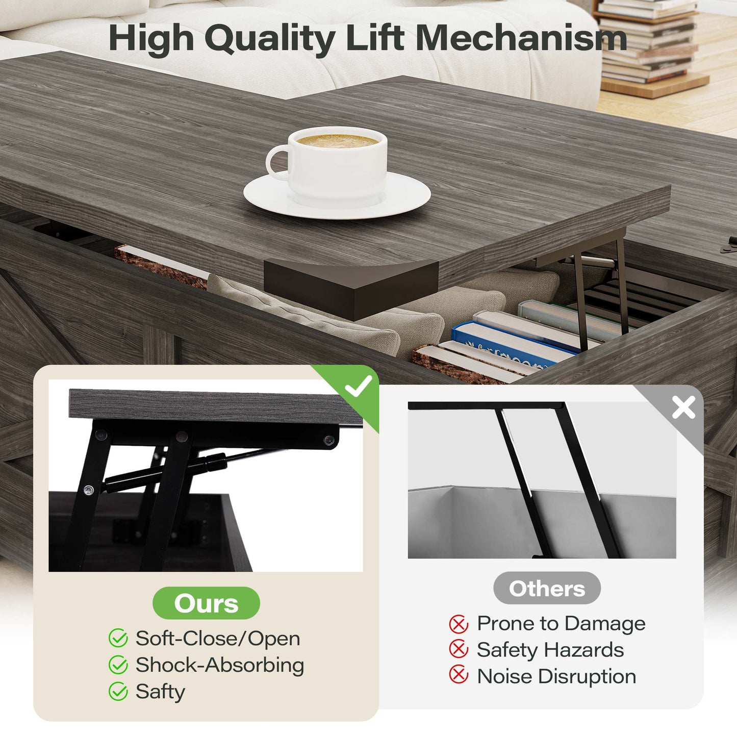 LAUSAINT HOME Farmhouse Lift Top Coffee Table