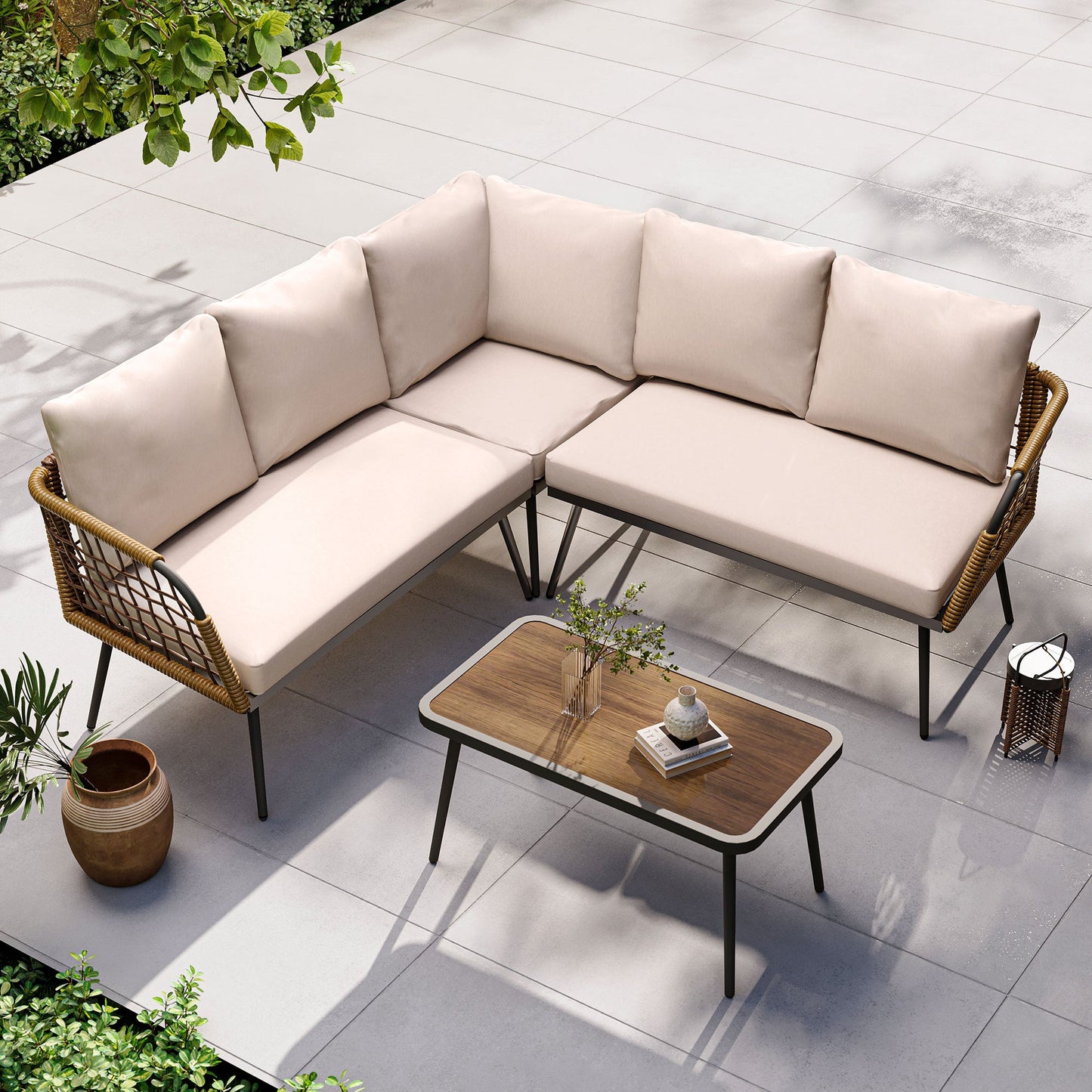 LAUSAINT HOME 4 Pieces L- Shaped Patio Furniture Set