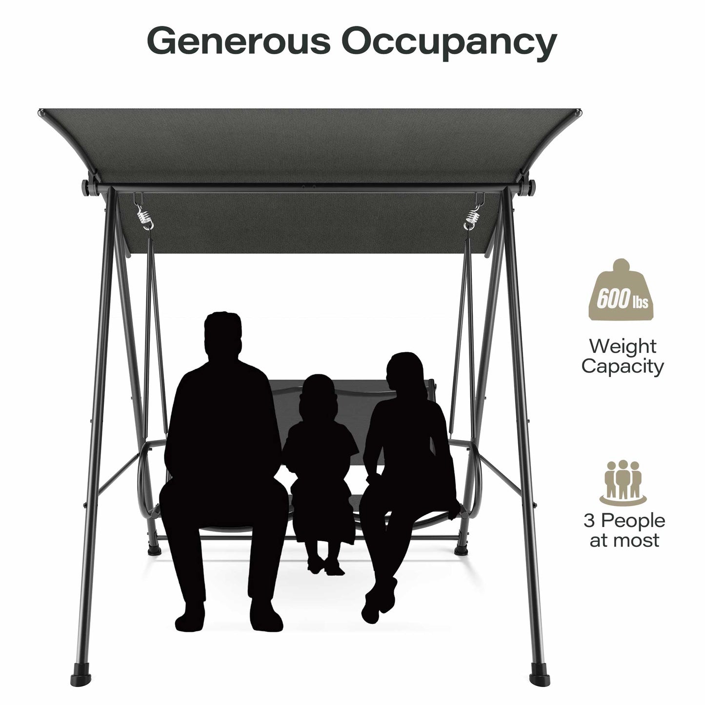 LAUSAINT HOME 3-Seat Patio Swing Chair with Adjustable Canopy