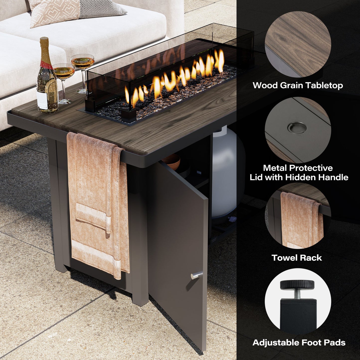 LAUSAINT HOME 8 Pieces Outdoor Patio Furniture Set with 43" Propane Gas Fire Pit Table