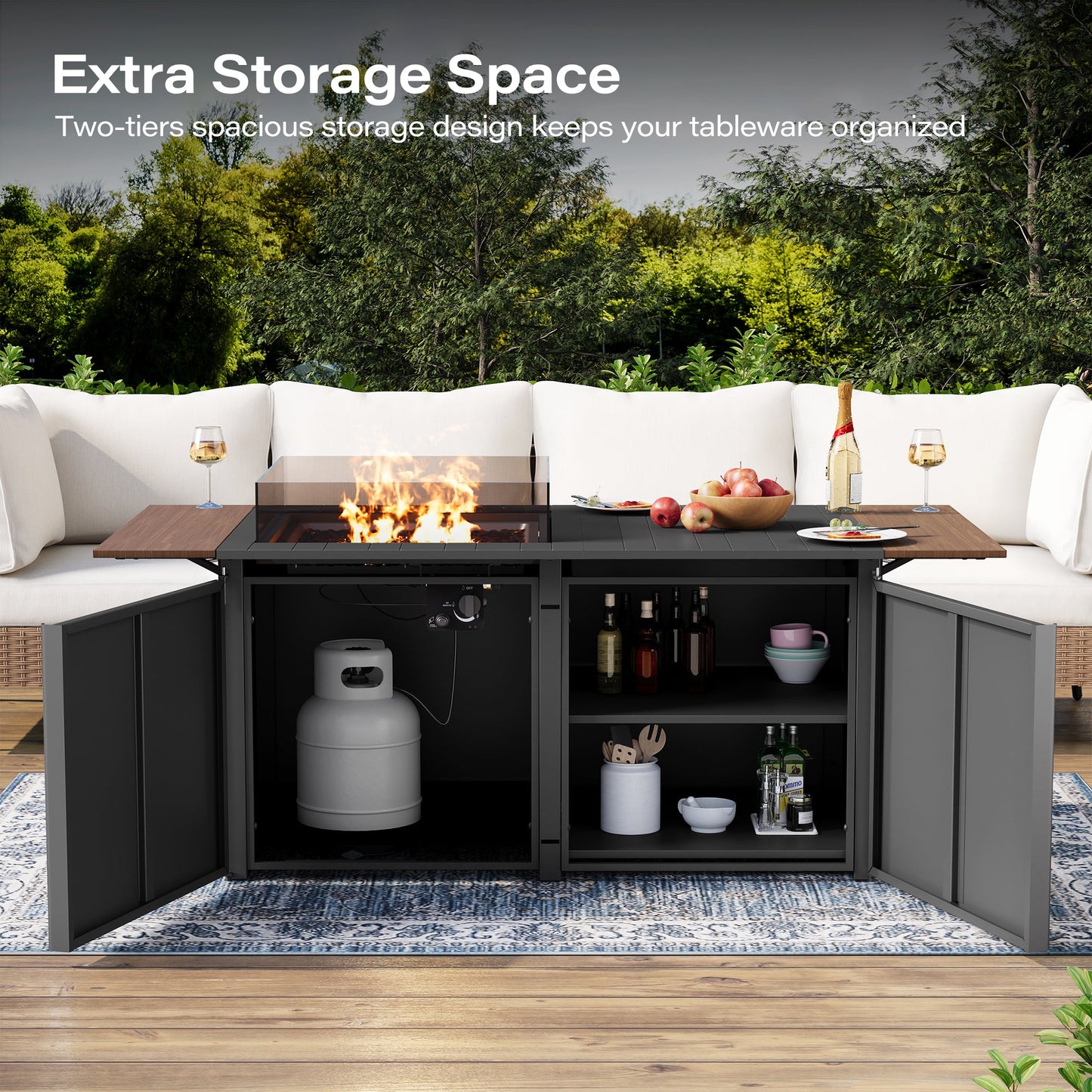 LAUSAINT HOME 64" Gas Fire Pit Table with expandable Tabletop, 55,000 BTU