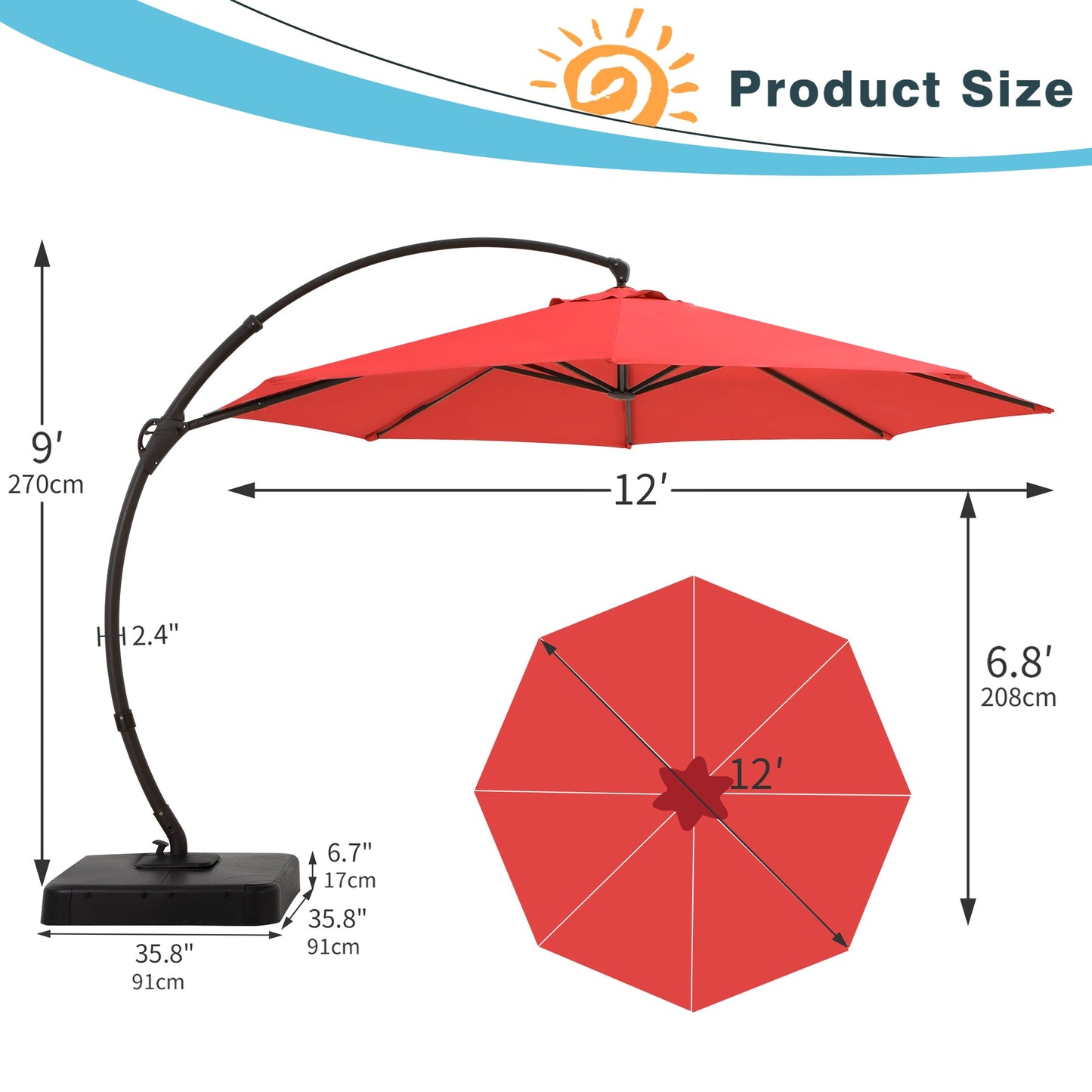 LAUSAINT HOME 12' Deluxe Cantilever Umbrella