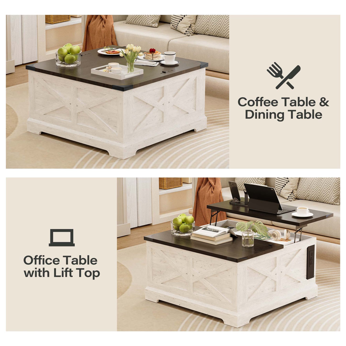 LAUSAINT HOME Farmhouse Lift Top Coffee Table