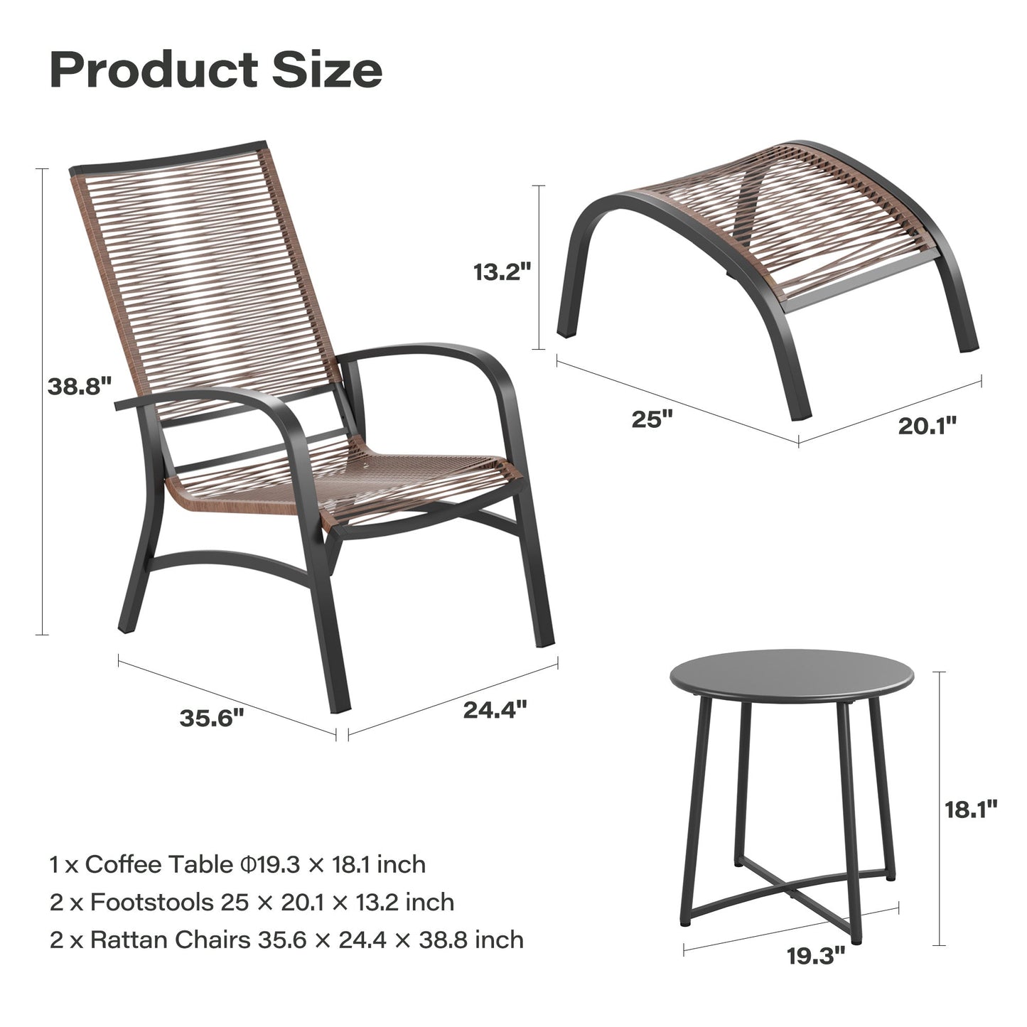 LAUSAINT HOME 5 Piece PE Wicker Patio Conversation Set