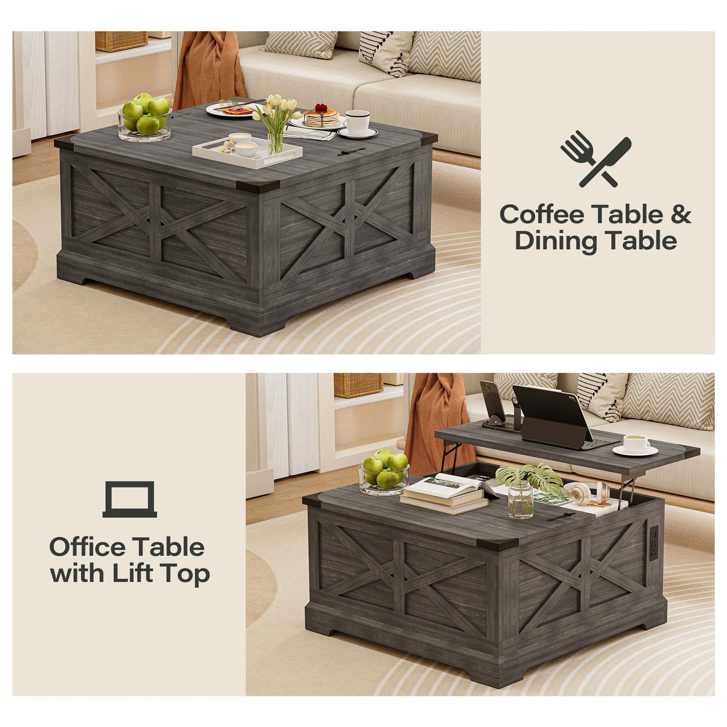 LAUSAINT HOME Farmhouse Lift Top Coffee Table
