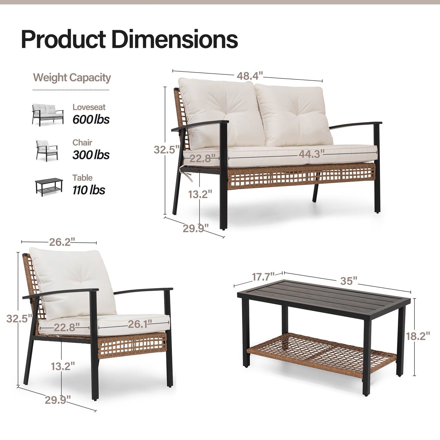 LAUSAINT HOME 4-piece Rattan Conversation Set