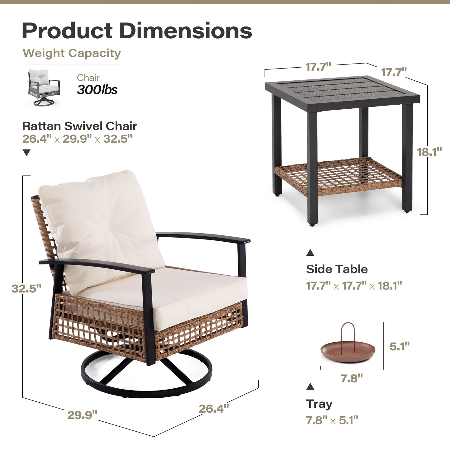 LAUSAINT HOME 3 Pieces Outdoor Swivel Chair