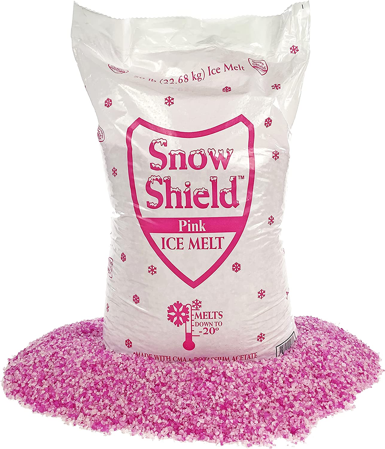 Snow Shield Ice Melt, Pink- 1 pallet- 49 Bags (50 Pound Bags)
