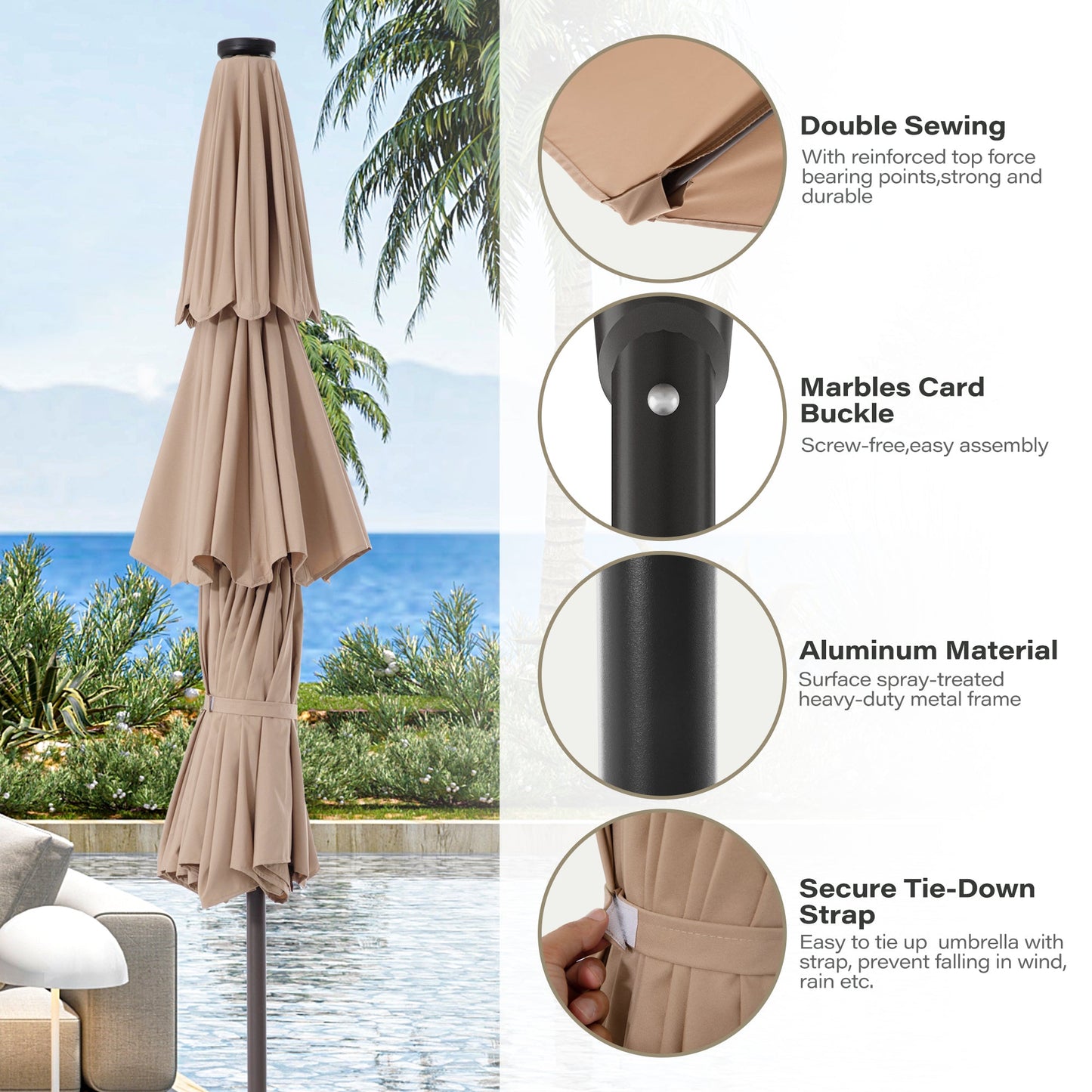 LAUSAINT HOME 10ft 3 Tier Patio Umbrella with Solar Lights