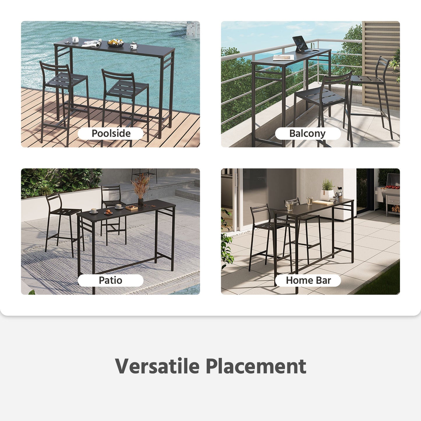 LAUSAINT HOME 3-Piece Height High Outdoor Bar Set