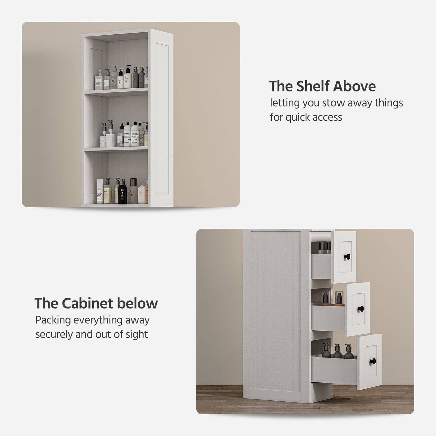 LAUSAINT HOME Bathroom Storage Cabinet Tall Thin White Cabinet with 3 Adjustable Shelves