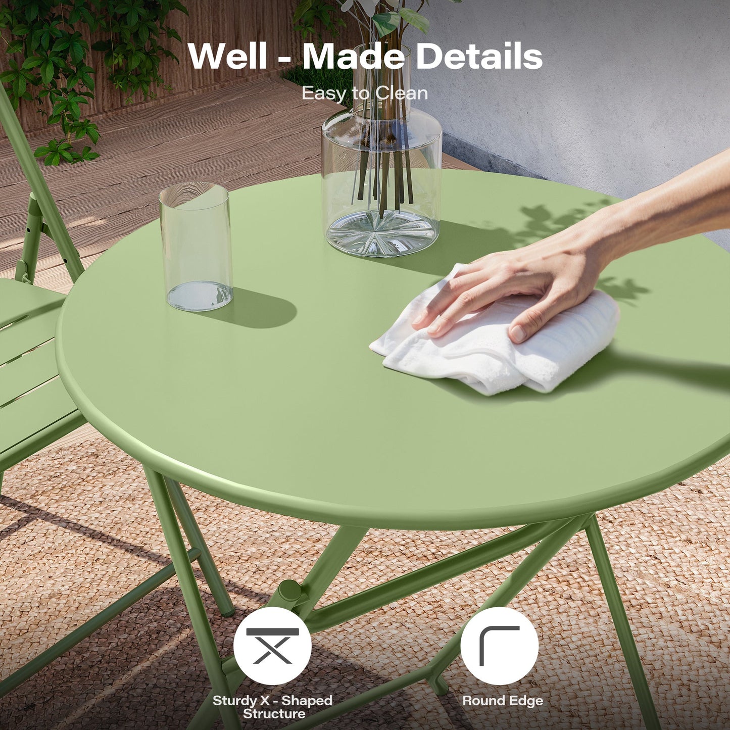 LAUSAINT HOME 3-Piece Folding Patio Bistro Set