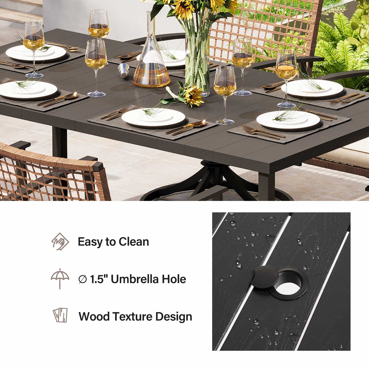LAUSAINT HOME Outdoor Dining Set with Swivel Chairs