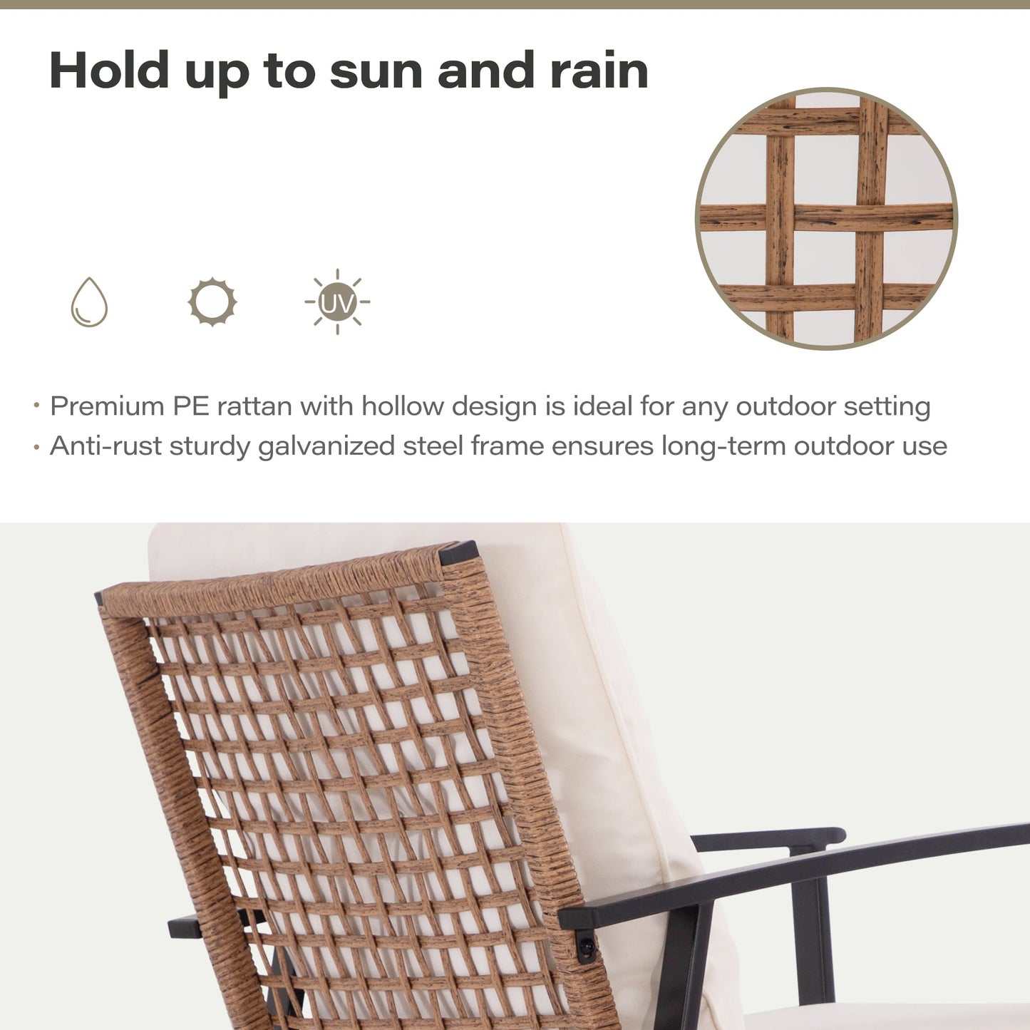 LAUSAINT HOME 3 Pieces Outdoor Swivel Chair Set with Outdoor Solar Table Lamp