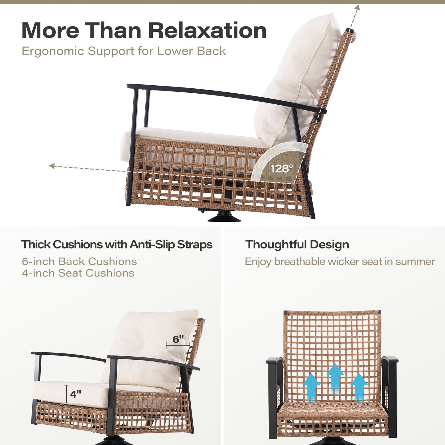 LAUSAINT HOME 3 Pieces Outdoor Swivel Chair Set with Outdoor Solar Table Lamp