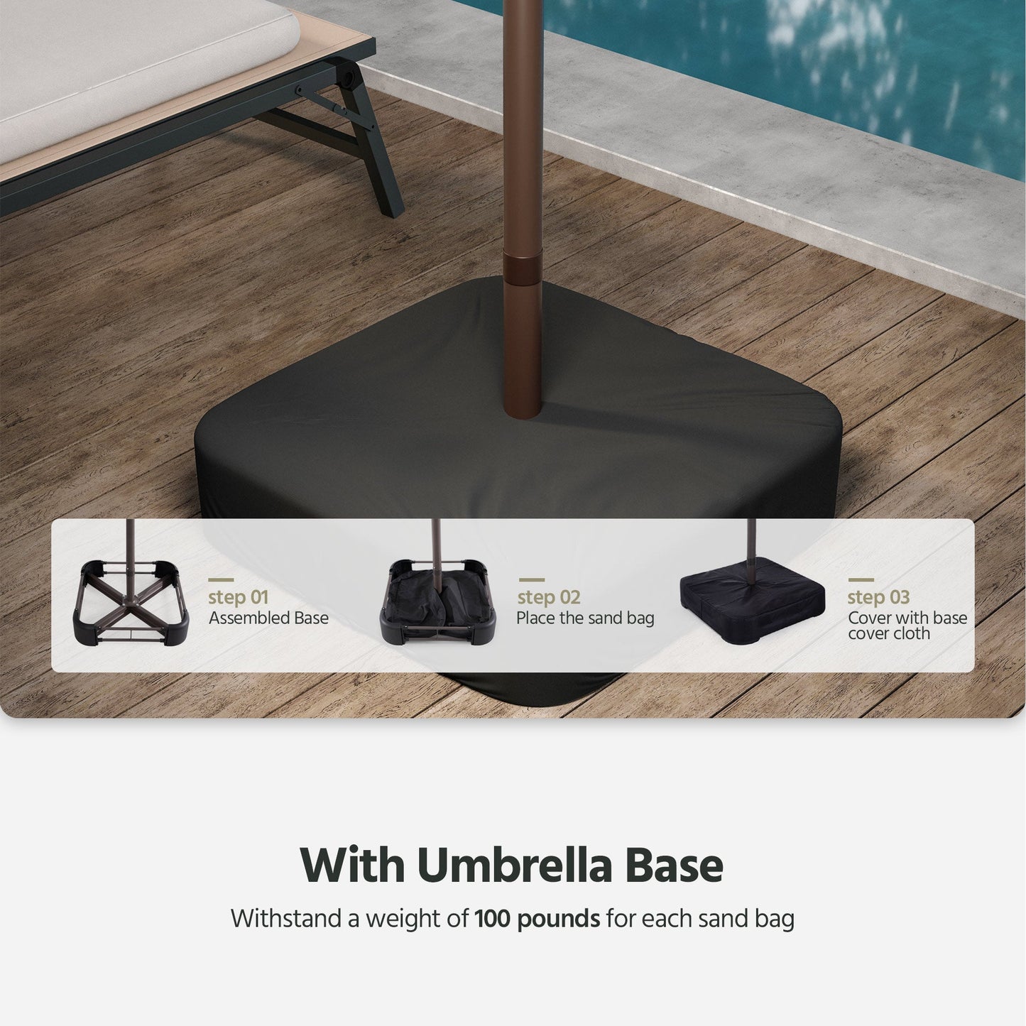 LAUSAINT HOME 15ft Large Double-Sided Rectangle Outdoor Umbrella with Base