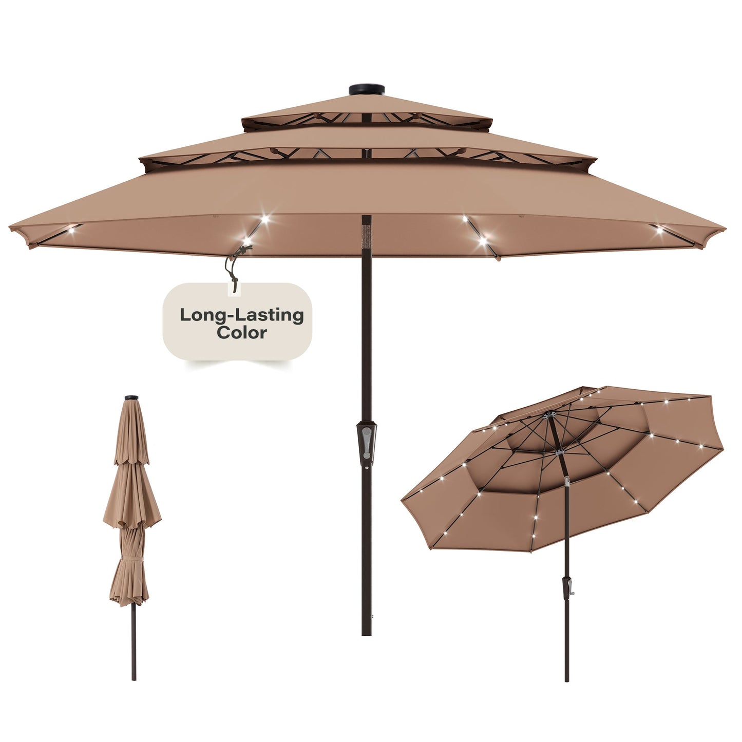 LAUSAINT HOME 10ft 3 Tier Patio Umbrella with Solar Lights