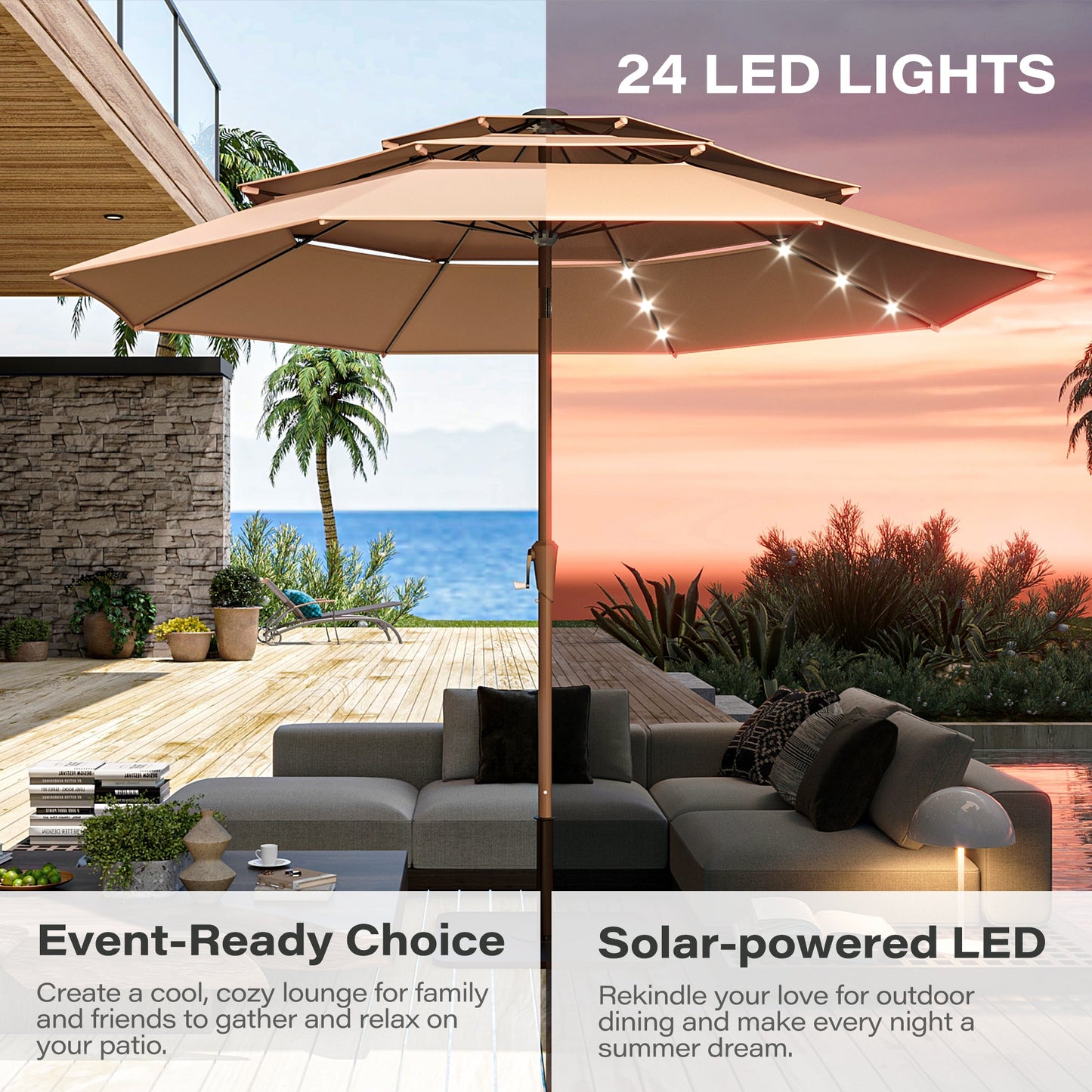 LAUSAINT HOME 10ft 3 Tier Patio Umbrella with Solar Lights