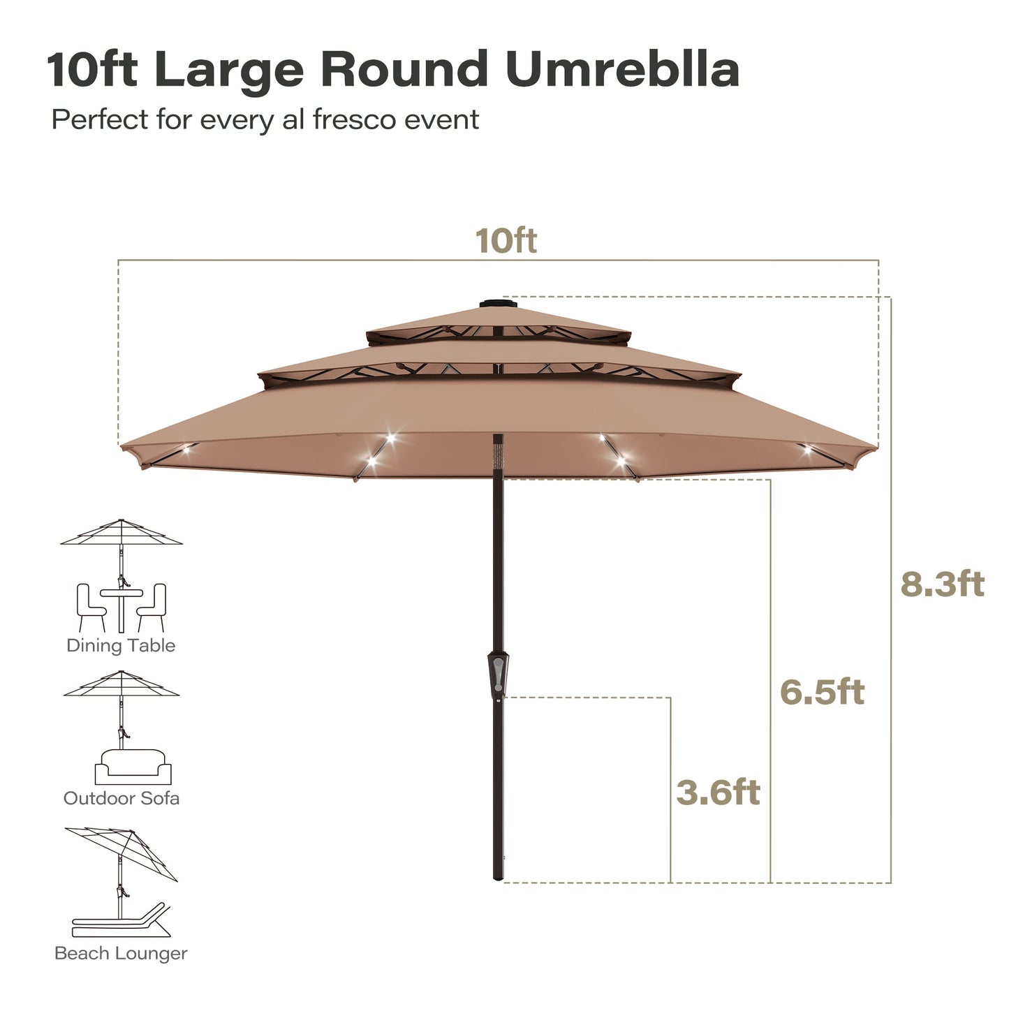 LAUSAINT HOME 10ft 3 Tier Patio Umbrella with Solar Lights