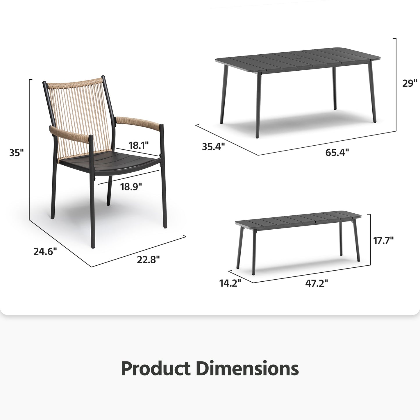 LAUSAINT HOME Outdoor Patio Dining Set with Chairs and Benches