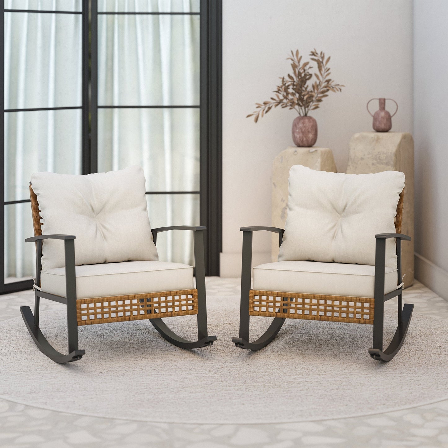 LAUSAINT HOME Wicker Outdoor Rocking Chair(2-piece/ 1-piece)
