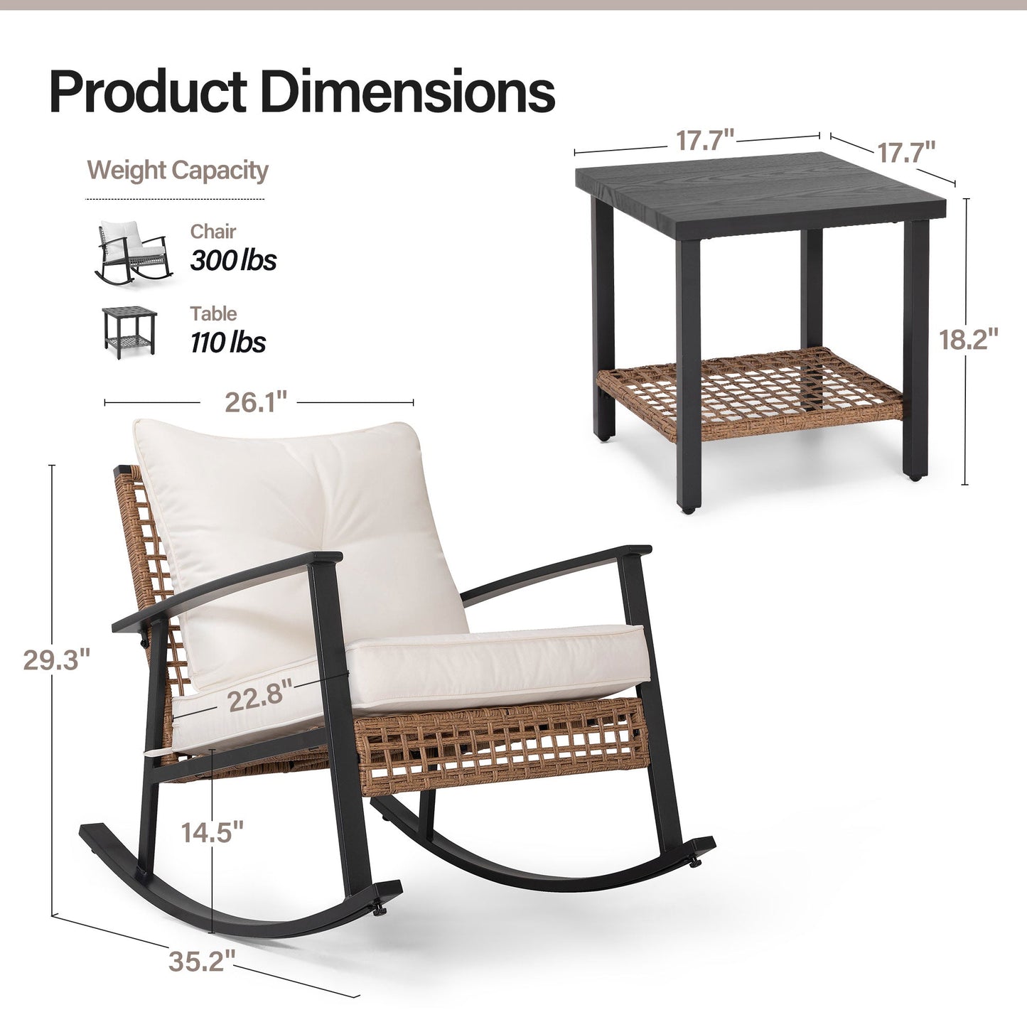 LAUSAINT HOME Modern 3-Piece Rocking Chair Set with Floor Lamp