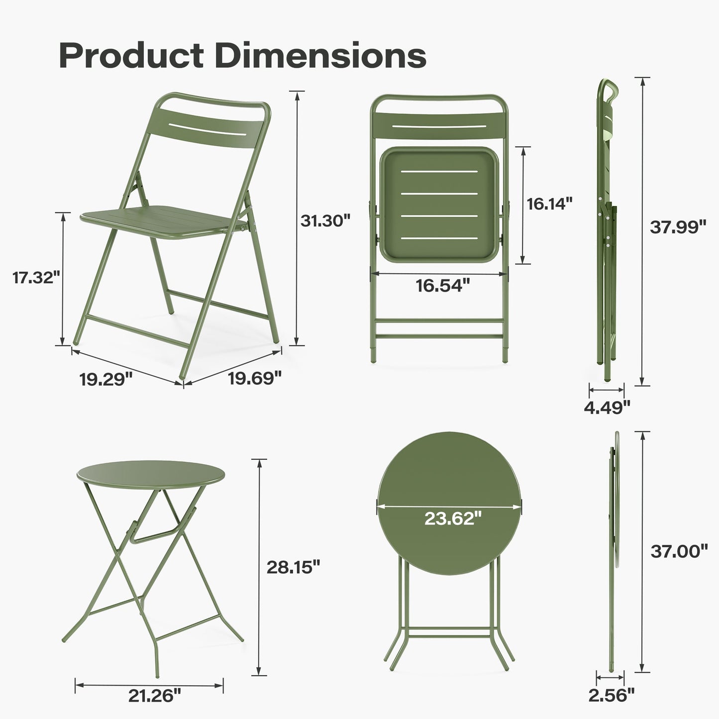 LAUSAINT HOME 3-Piece Folding Patio Bistro Set
