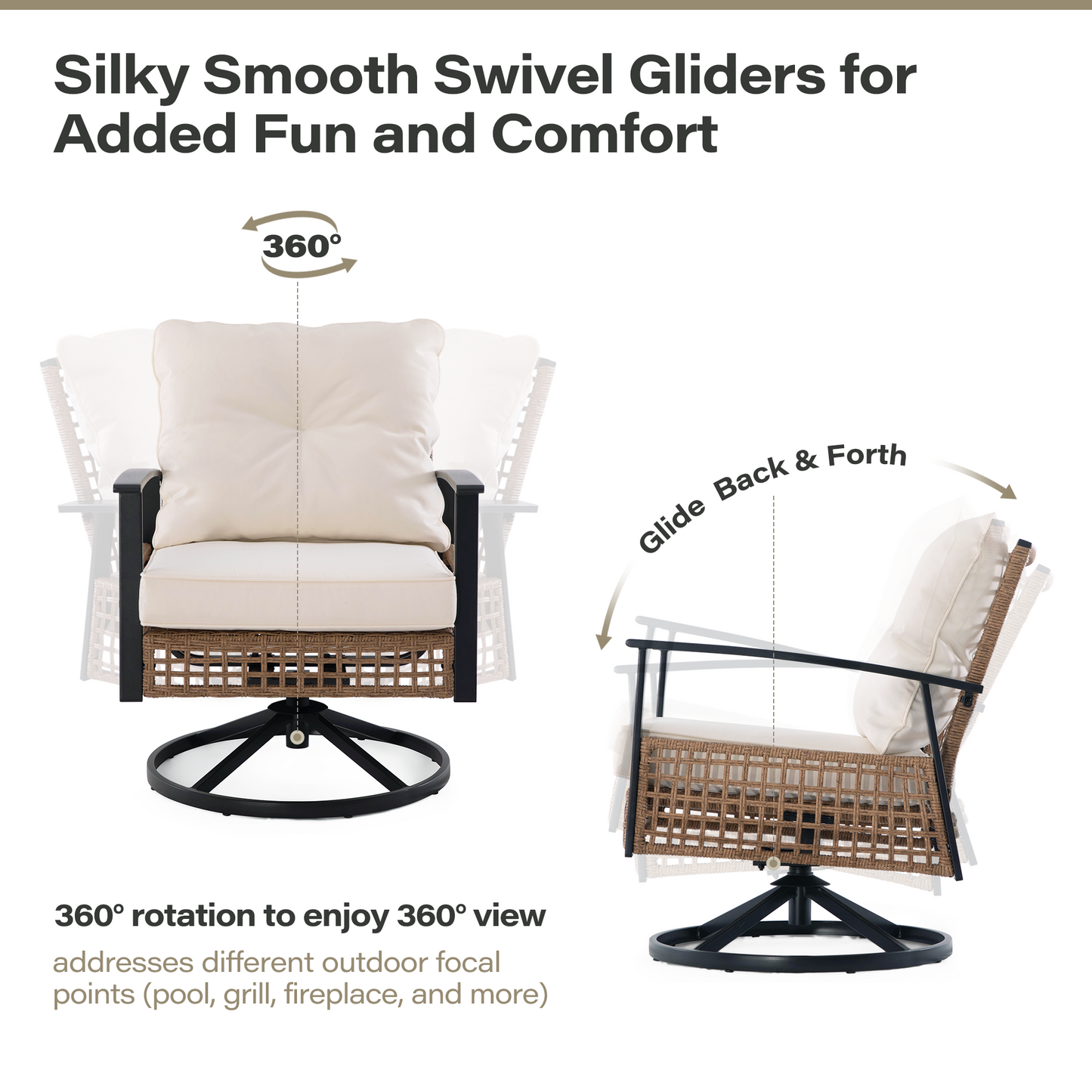 LAUSAINT HOME 3 Pieces Outdoor Swivel Chair