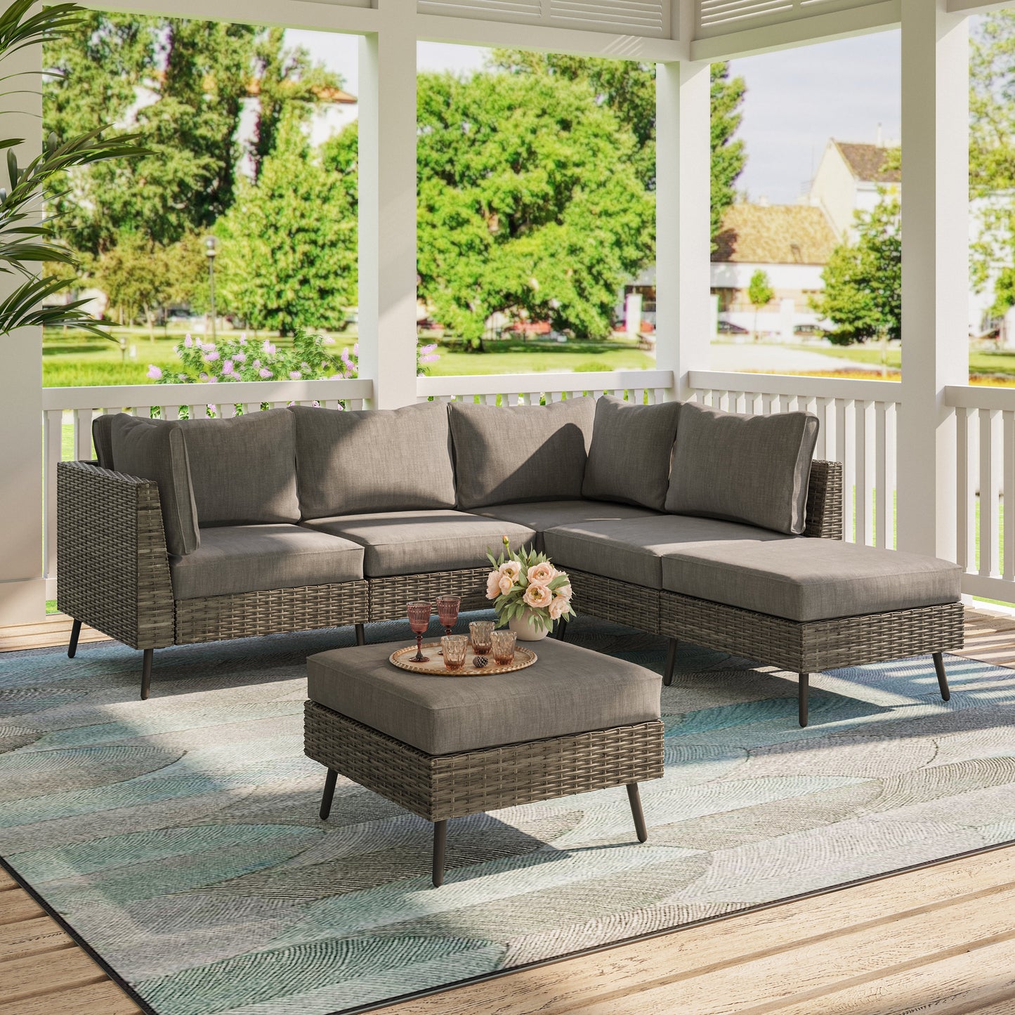 LAUSAINT HOME 6-Pieces Patio Furniture Set with 43" Propane Gas Fire Pit Table