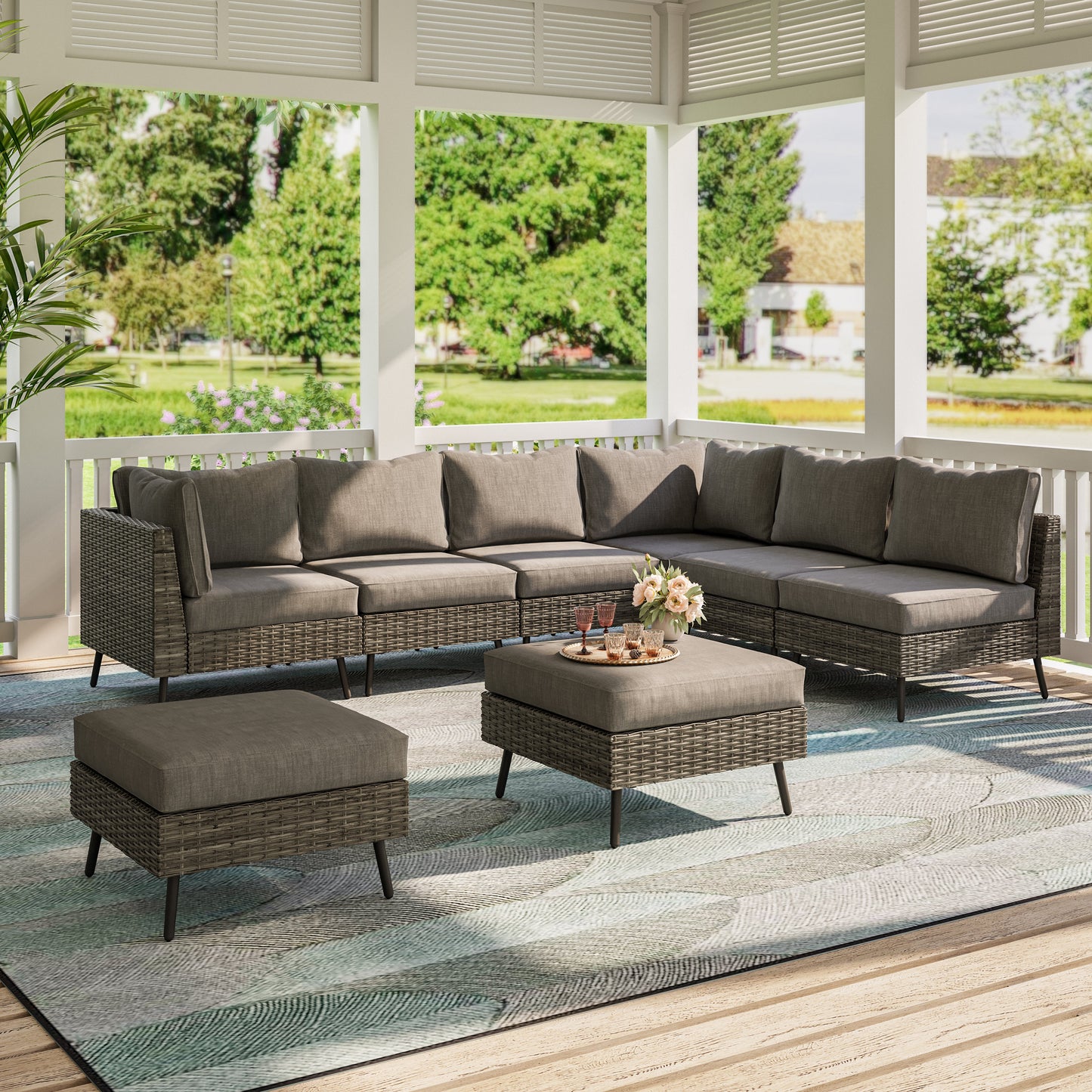 LAUSAINT HOME 8 Pieces Outdoor Patio Furniture Set with 43" Propane Gas Fire Pit Table