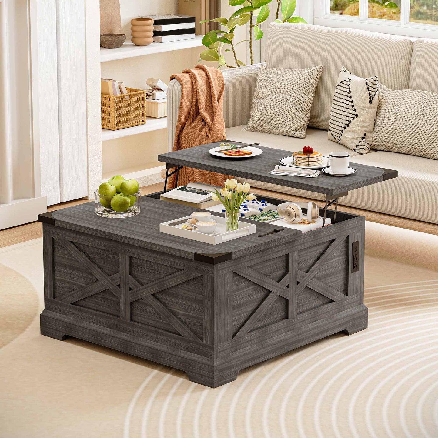 LAUSAINT HOME Farmhouse Lift Top Coffee Table
