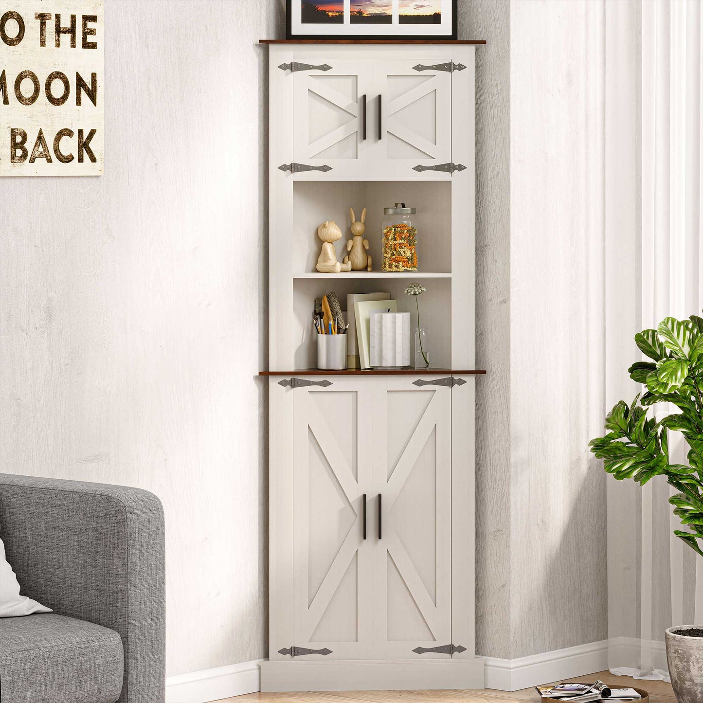 LAUSAINT HOME Indoor 67.7'' Tall Corner Storage Cabinet with Adjustable Shelves