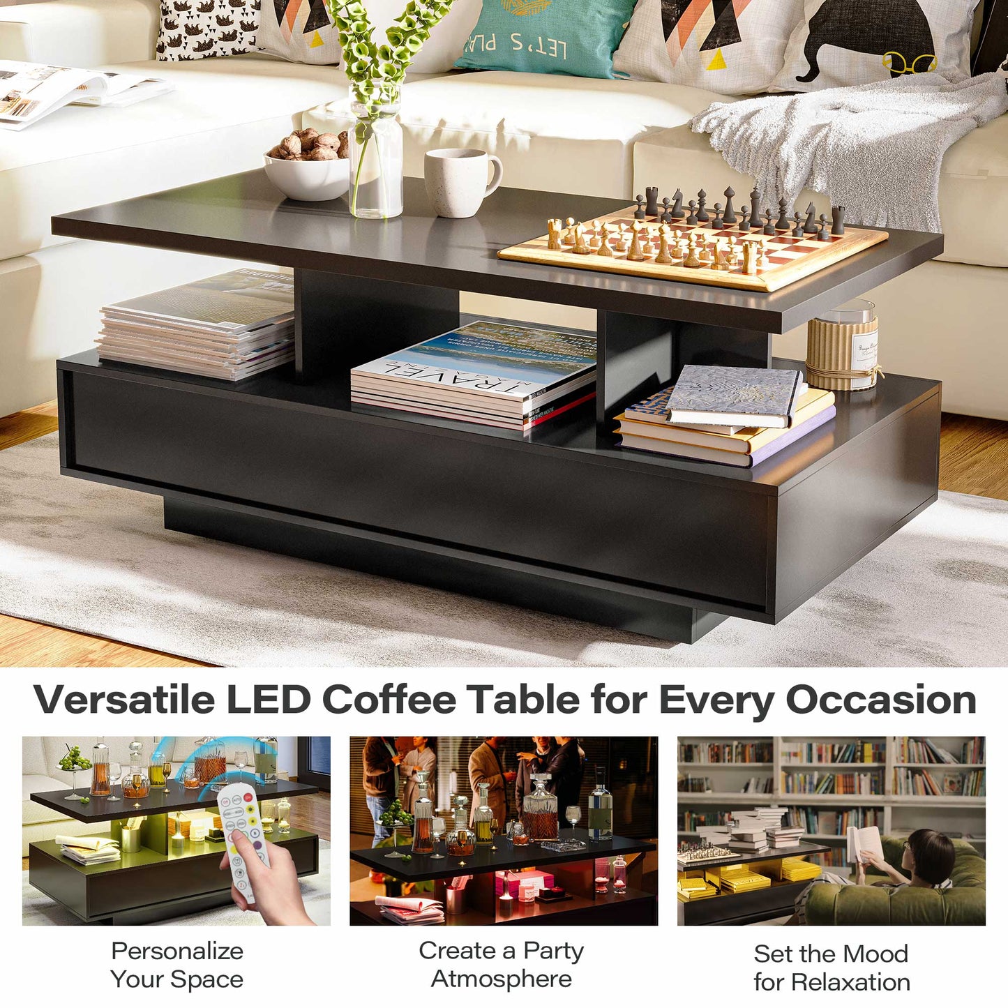 LAUSAINT HOME Indoor Modern LED Coffee Table with Remote & App Control