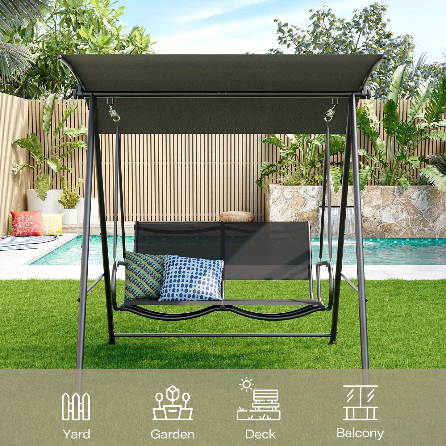 LAUSAINT HOME 3-Seat Patio Swing Chair with Adjustable Canopy