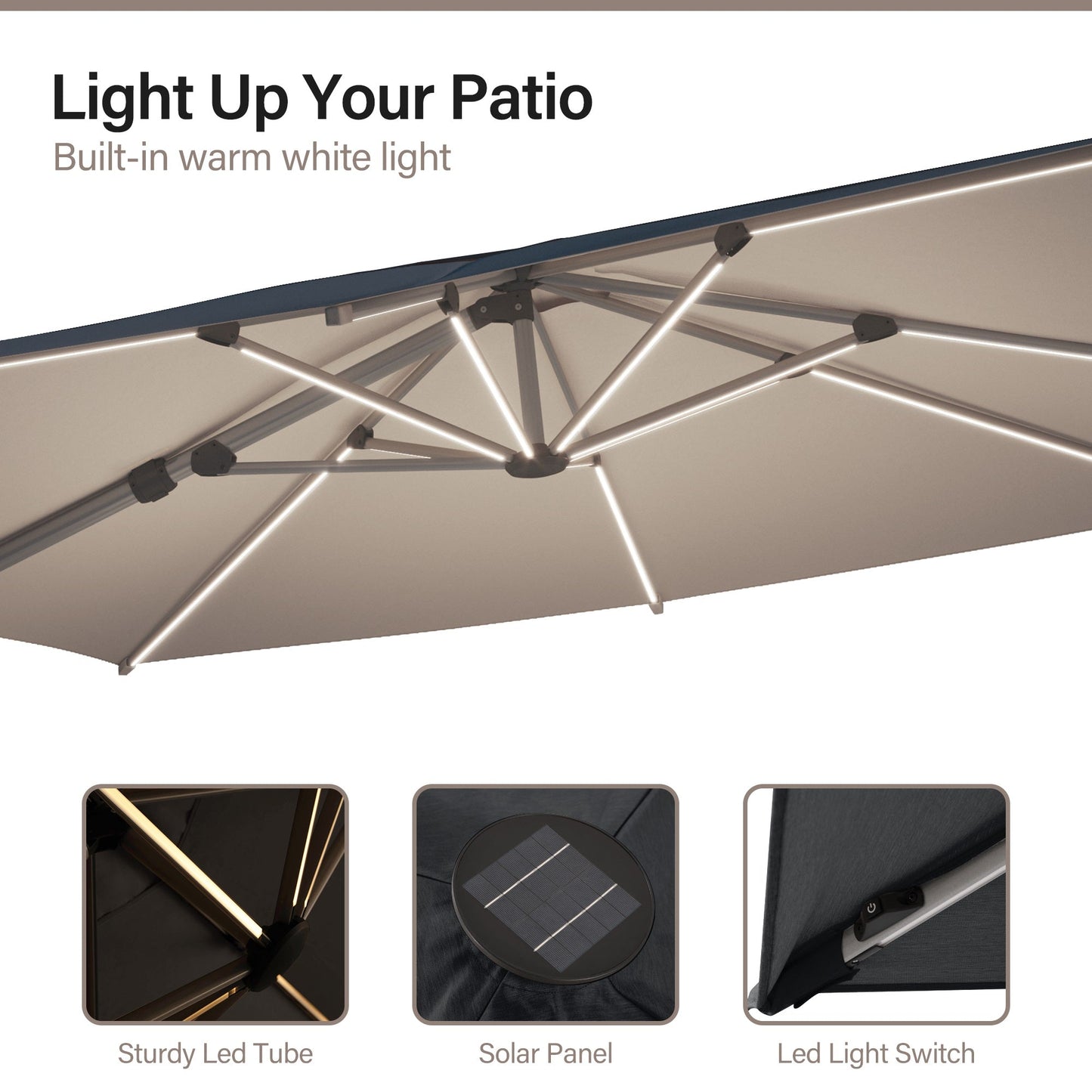 LAUSAINT HOME 10' Square LED Cantilever Umbrella