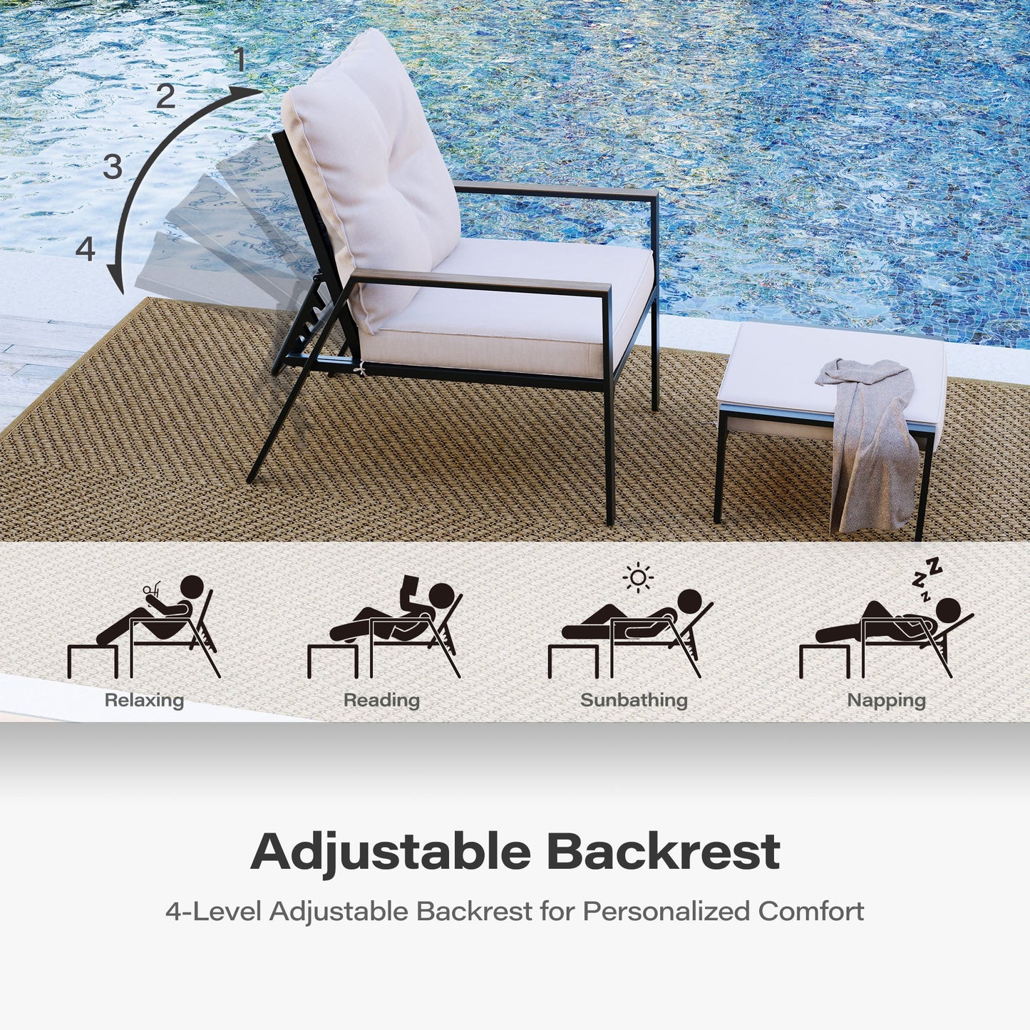 LAUSAINT HOME 5 Pieces Outdoor Adjustable  Patio Conversation Set