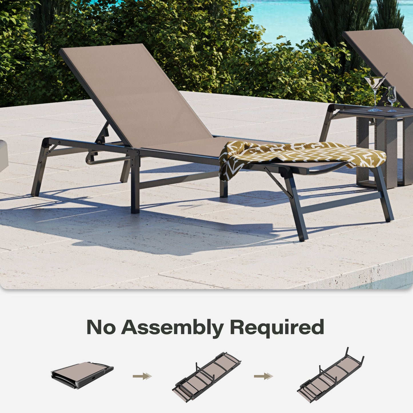 LAUSAINT HOME 2 Pieces Outdoor  Chaise Lounge Chair Set with 5-Position Adjustable Backrest