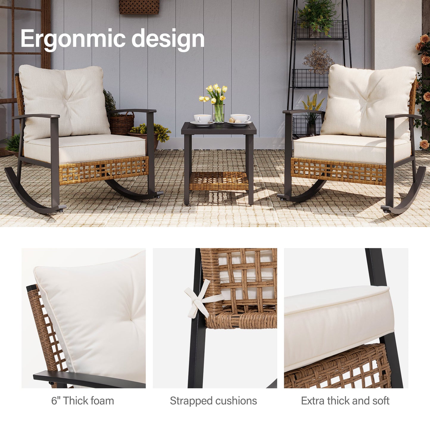 LAUSAINT HOME 3 Pieces Rocking Bistro Set