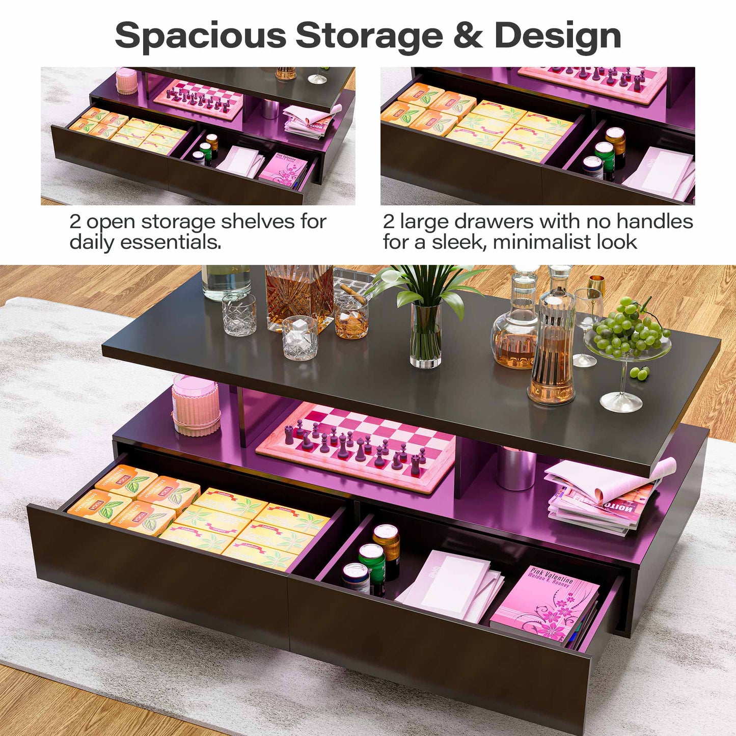 LAUSAINT HOME Indoor Modern LED Coffee Table with Remote & App Control