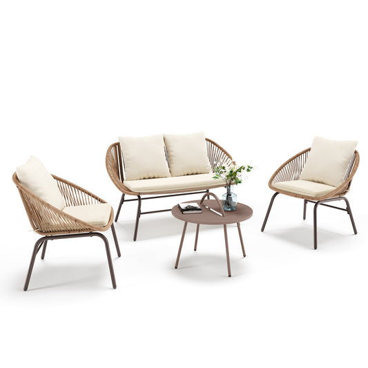 LAUSAINT HOME 4 Pieces Rope Woven Patio Conversation Set