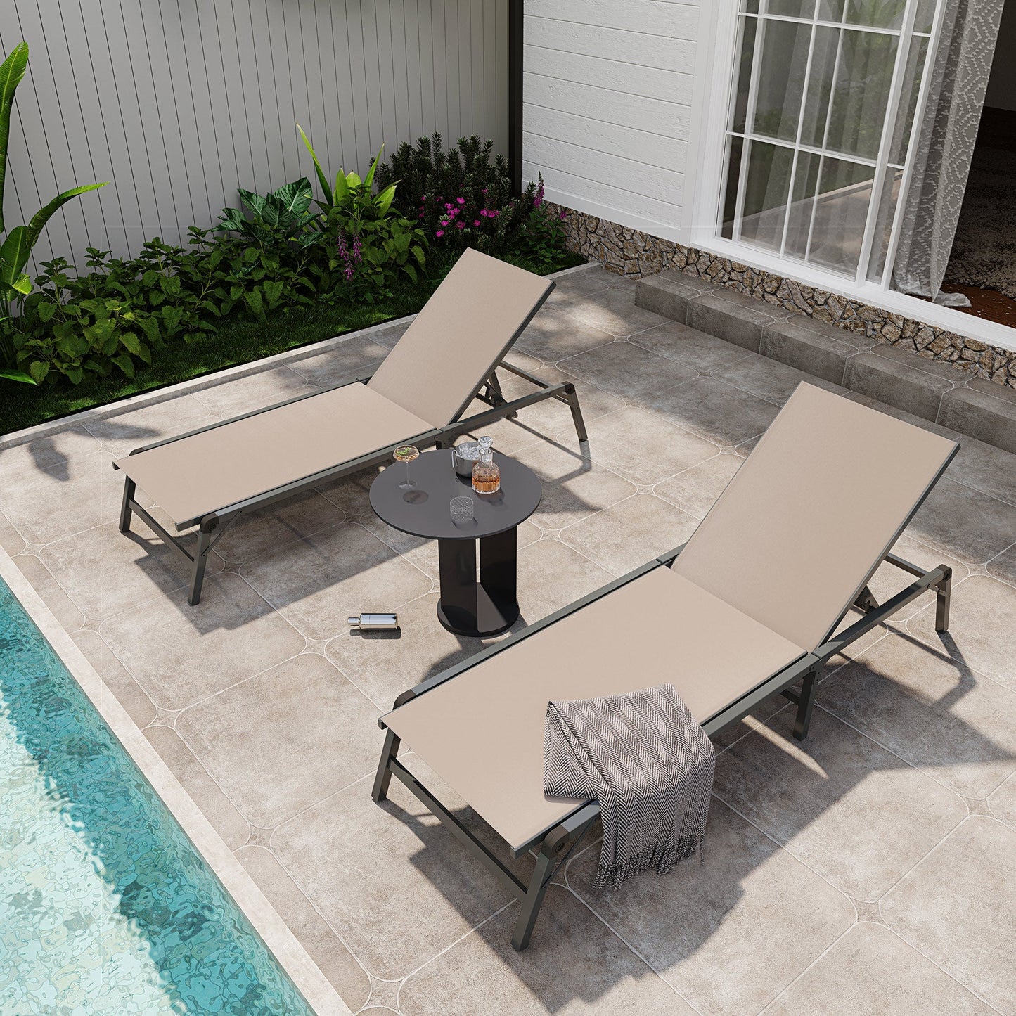 LAUSAINT HOME 2 Pieces Outdoor  Chaise Lounge Chair Set with 5-Position Adjustable Backrest
