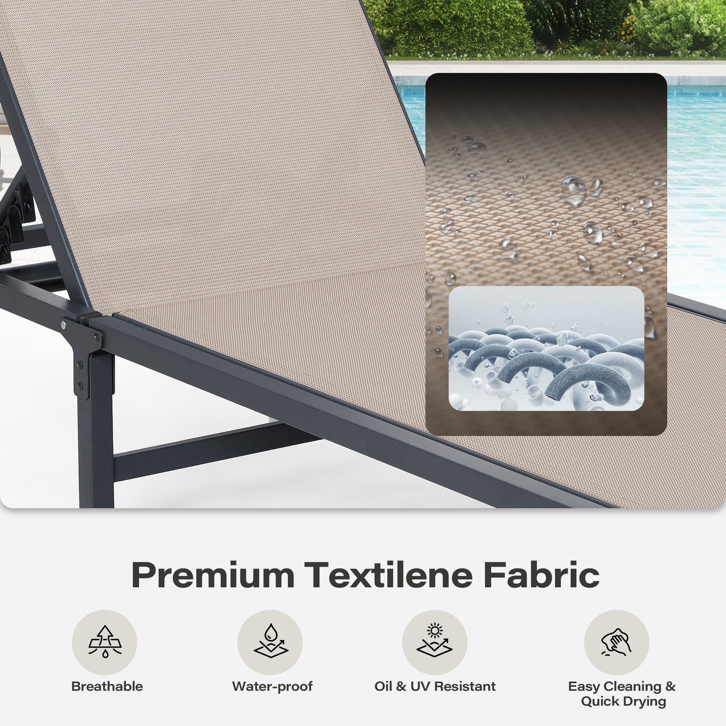 LAUSAINT HOME 2 Pieces Outdoor  Chaise Lounge Chair Set with 5-Position Adjustable Backrest