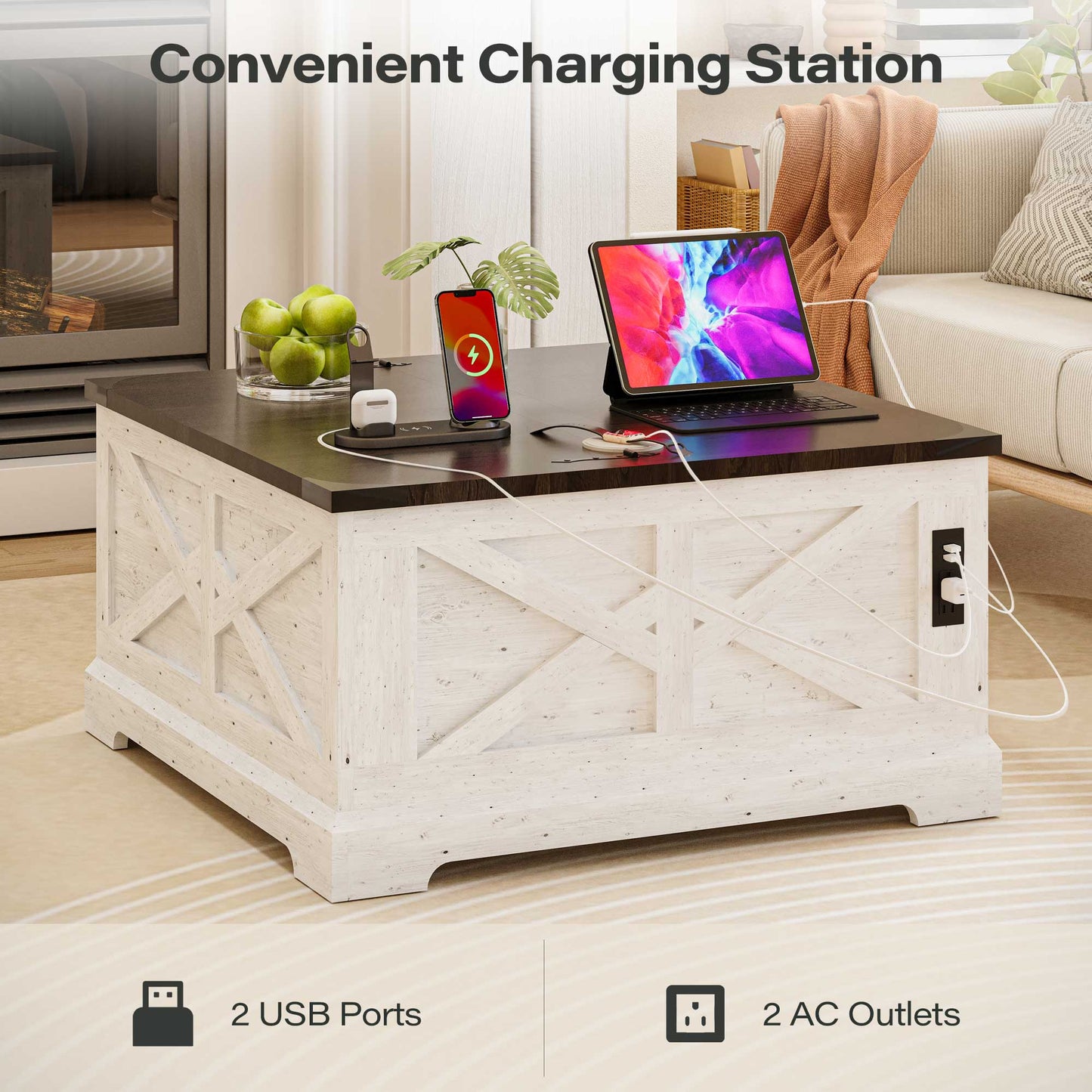 LAUSAINT HOME Farmhouse Lift Top Coffee Table