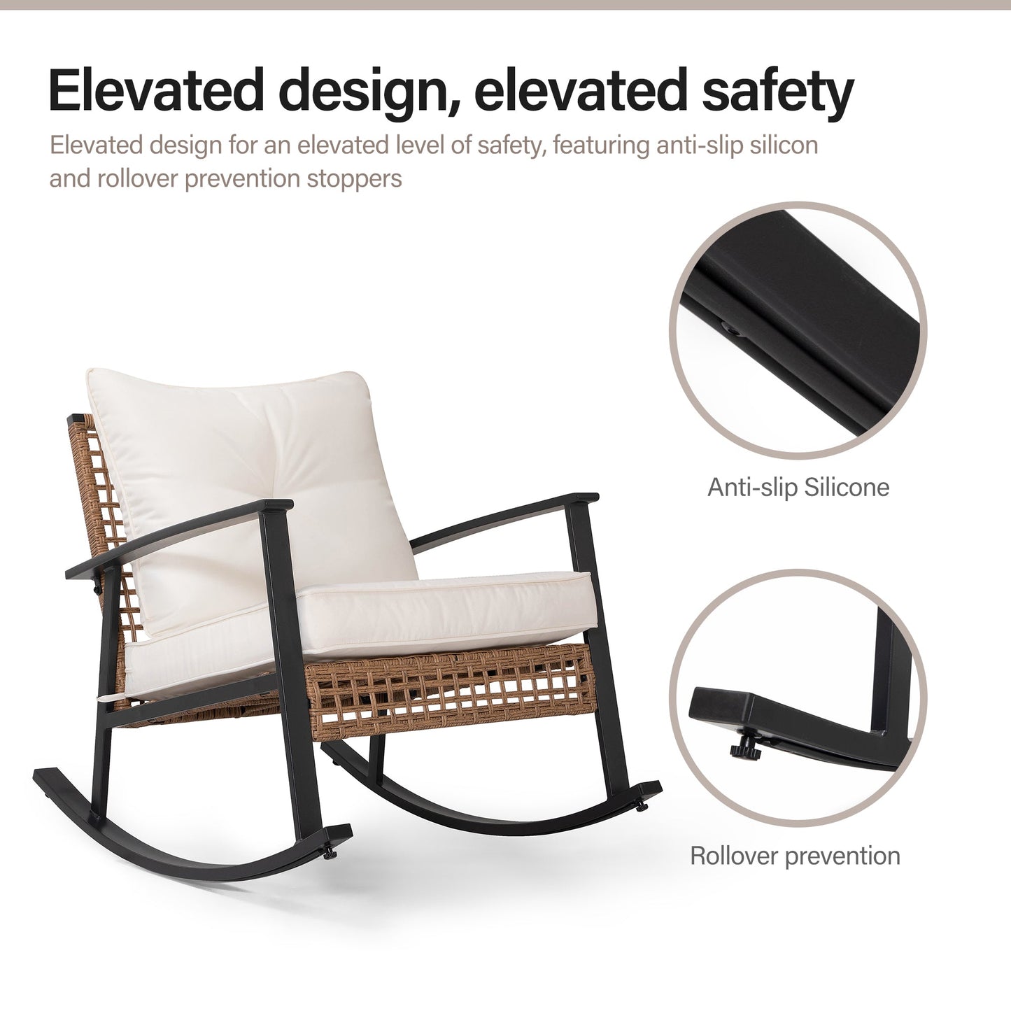 LAUSAINT HOME 3 Pieces Rocking Bistro Set with Outdoor Solar Table Lamp