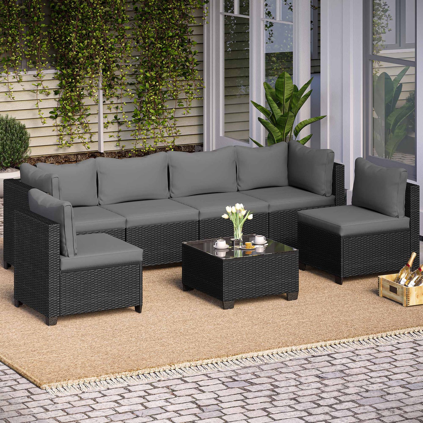 LAUSAINT HOME 7-Piece Wicker Outdoor Conversation Sets