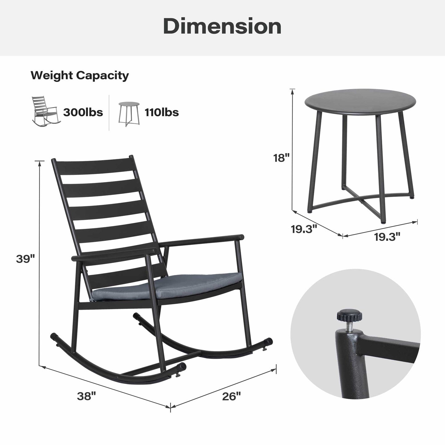 LAUSAINT HOME 3-Piece Outdoor Rocking Bistro Set with Cushions