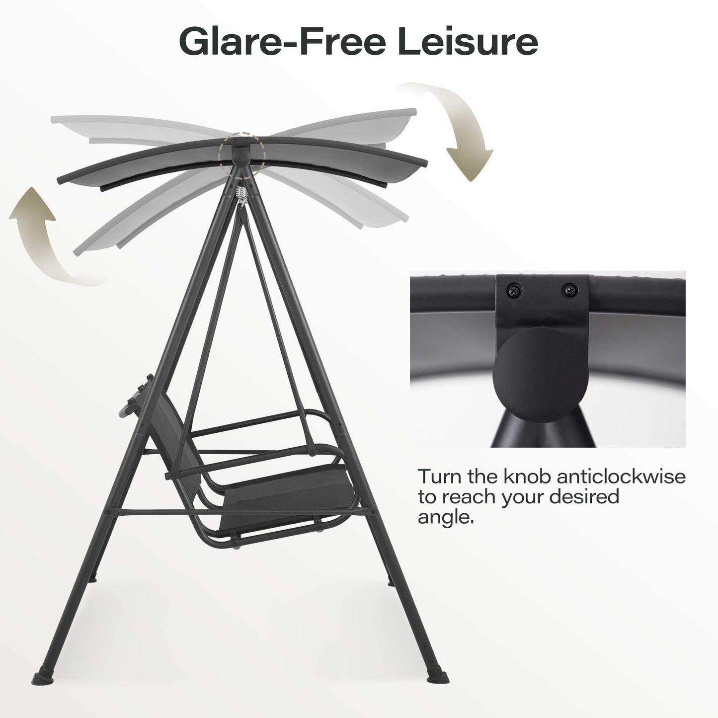 LAUSAINT HOME 3-Seat Patio Swing Chair with Adjustable Canopy