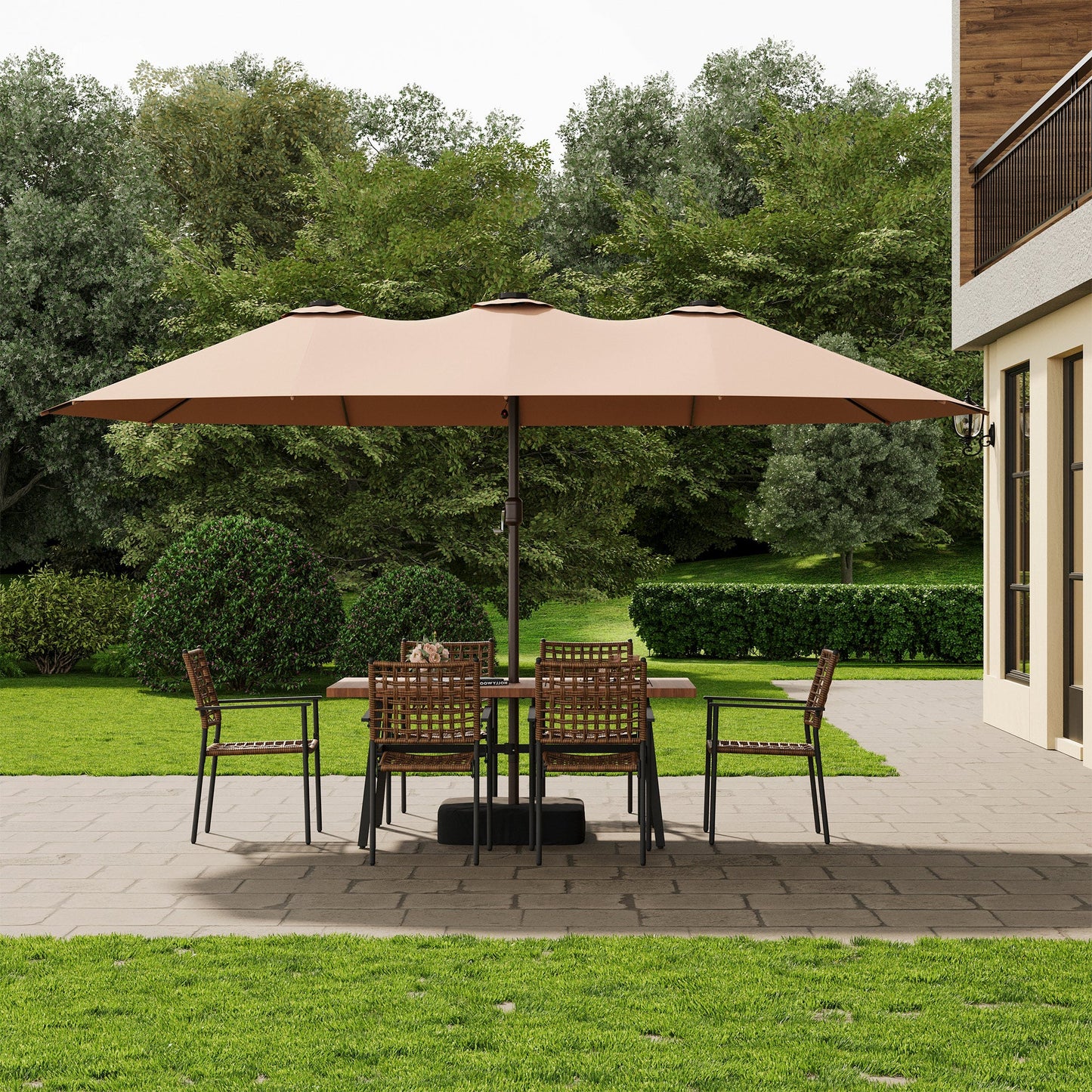 LAUSAINT HOME 15ft Large Double-Sided Rectangle Outdoor Umbrella with Base