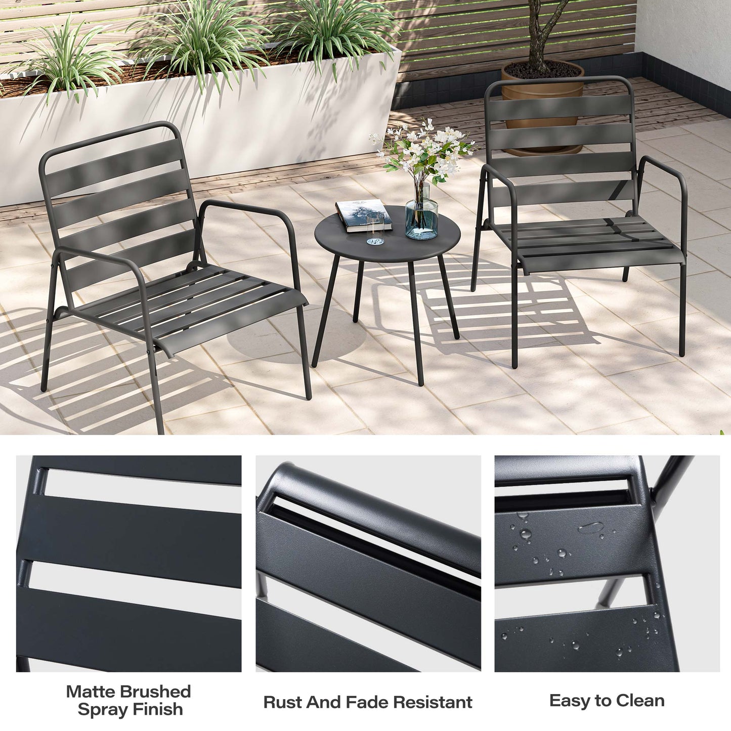 LAUSAINT HOME 3 Piece Patio Bistro Rattan Chair & Table Set